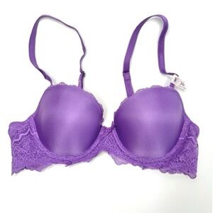 Victoria's Secret Dream Angels Smooth Lace Lightly Lined Demi Bra 34B Purple NWT